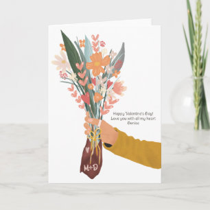 Hand holding floral bouquet Valentine 2 photos Card