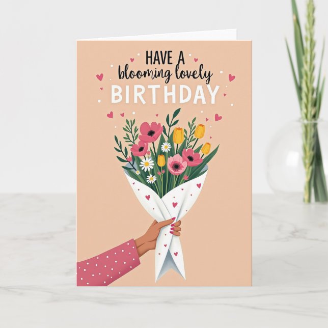Hand Holding Flowers Birthday Card (Front)