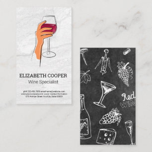 Hand Holding Glass of Wine Drawing Business Card