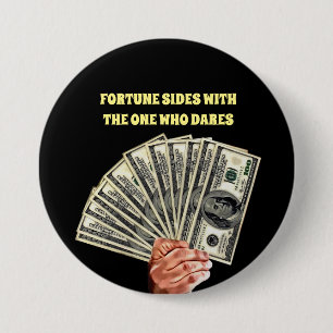 hand holding hundred dollar bills money finance 3 inch round button