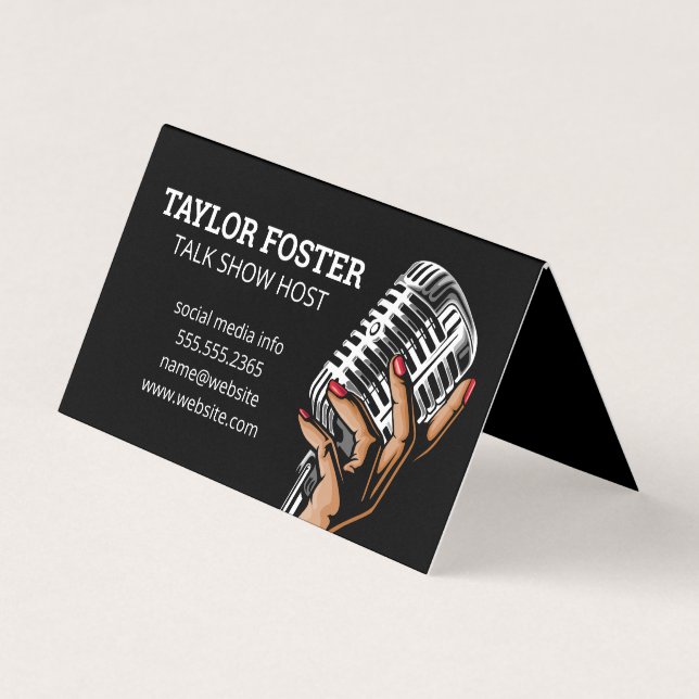 Hand Holding Microphone | Singer | Radio Host Business Card (Front)