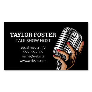 Hand Holding Microphone Singer Radio Host Magnetic Business Card