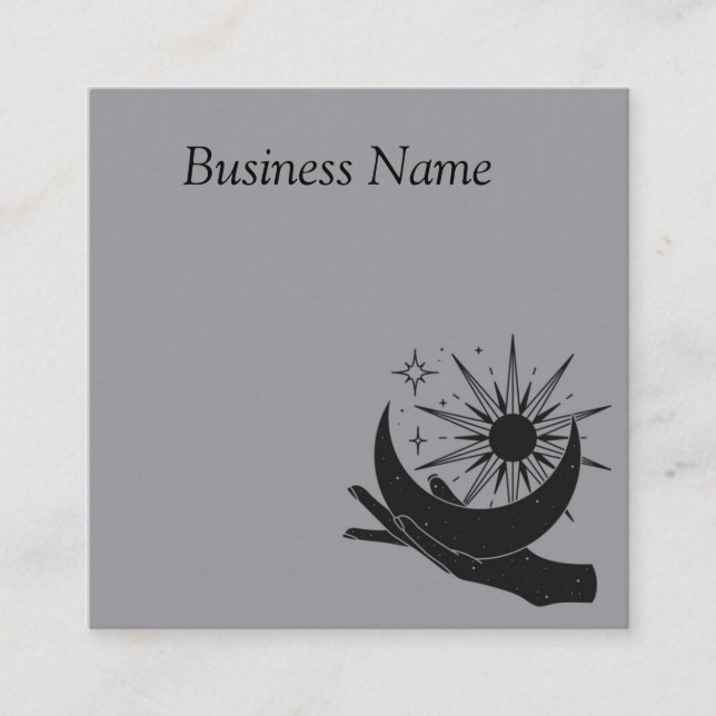 Hand holding moon and sun square business card (Front)