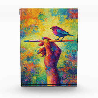 Hand Holding Paintbrush with Bird Creative Photo Block