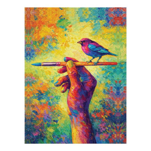 Hand Holding Paintbrush with Bird Creative Photo Print (Front)
