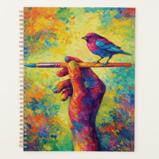 Hand Holding Paintbrush with Bird Creative Planner