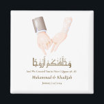 Hand Holding Quote An-Naba 8 Muslim Wedding Nikah Magnet<br><div class="desc">Hand Holding Quote An-Naba 8 Muslim Wedding Nikah Classic Round Magnet We create this design with drawing of bride and grooms holding hand and a quote from Quran " wa khalaqnakum azwaaja" with meaning " and we created you in pairs" from Surah An-Naba 78:18 This design could easily personalize and...</div>
