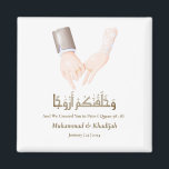 Hand Holding Quote An-Naba 8 Muslim Wedding Nikah Magnet<br><div class="desc">Hand Holding Quote An-Naba 8 Muslim Wedding Nikah Classic Round Magnet We create this design with drawing of bride and grooms holding hand and a quote from Quran " wa khalaqnakum azwaaja" with meaning " and we created you in pairs" from Surah An-Naba 78:18 This design could easily personalize and...</div>