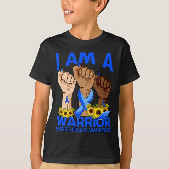 Hand I Am A Warrior Hydrocephalus Awareness Sunflo T-Shirt (Front)