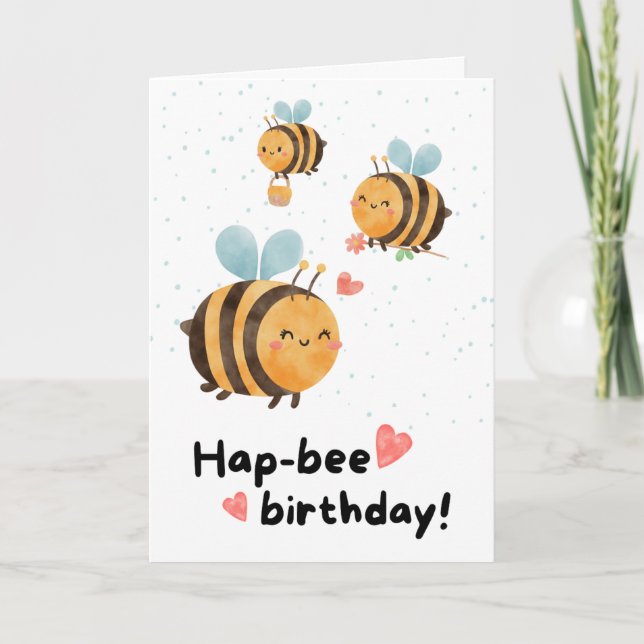 Hand Iillustrated Cute Bumble Bee Birthday Card (Front)