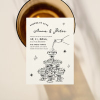 Hand-illustrated Champagne Tower Vintage Wedding