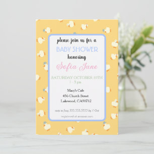 Hand Illustrated Cute Ducks Yellow Baby Shower Invitation