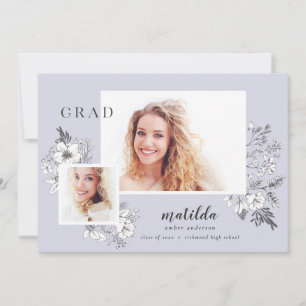 Hand illustrated floral multi photo graduate announcement