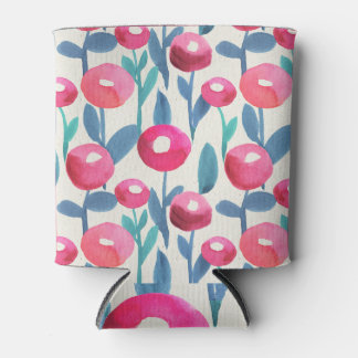 Hand-illustrated florals: watercolor texture. can cooler