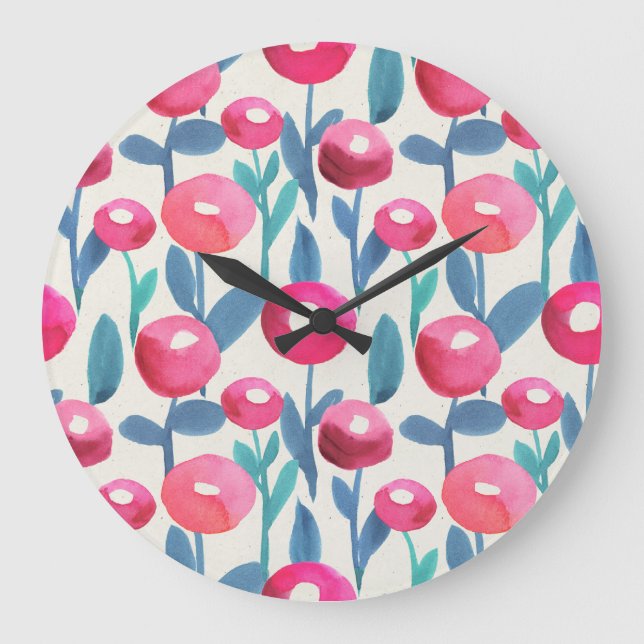 Hand-illustrated florals: watercolor texture. large clock (Front)