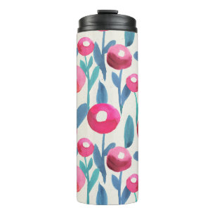 Hand-illustrated florals: watercolor texture. thermal tumbler