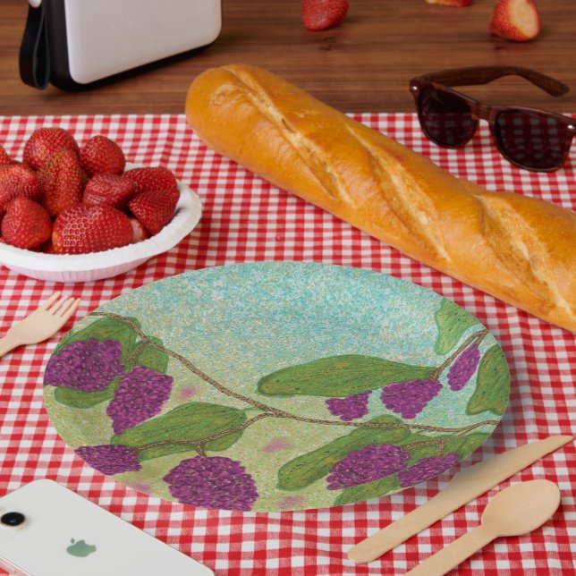 Hand-Illustrated Grape Vines Purple & Green Paper Plate (Picnic)