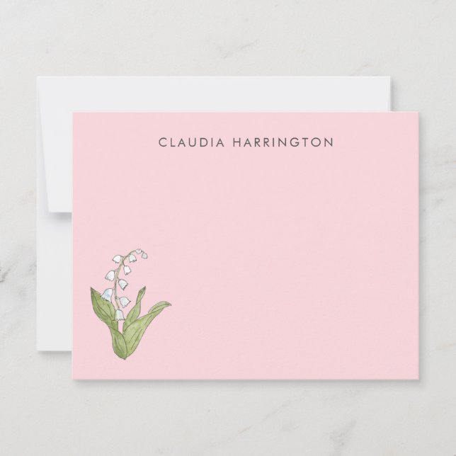 Hand-Illustrated Lily of the Valley Pink Floral Card (Front)