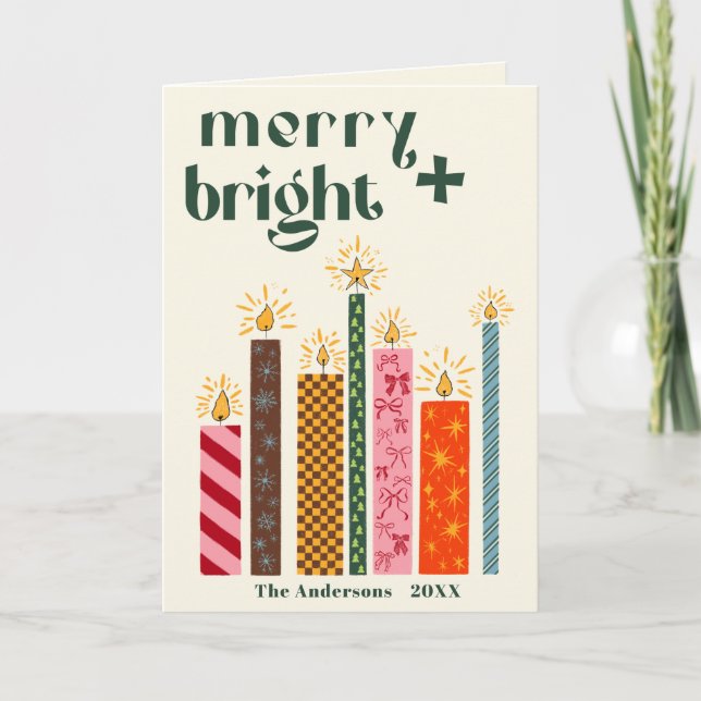 Hand-Illustrated Merry + Bright Christmas Card (Front)