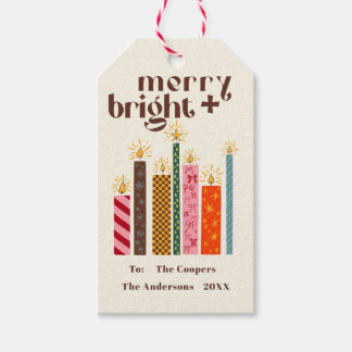 Hand illustrated merry + bright christmas Gift Tag