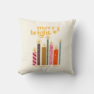 Hand-Illustrated Merry + Bright Christmas Throw Pillow