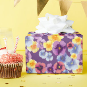 Hand-Illustrated Pansy Pattern Elegant Boho Floral Wrapping Paper