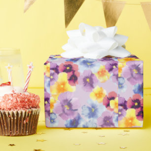 Hand-Illustrated Pansy Wildflowers Lilac Purple Wrapping Paper