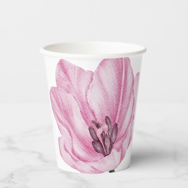 Hand Illustrated pink Oriental Lily Paper Cups (Front)