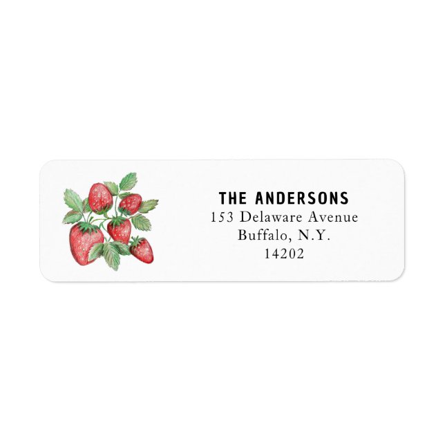 Hand-Illustrated Red Strawberries Elegant Address  (Front)