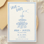 Hand Illustrated Vintage French Blue Wedding Save The Date<br><div class="desc">Vintage French Champagne Tower Save the Date Card: A Touch of Timeless Elegance Announce your special day in style with our Vintage French Champagne Tower Save the Date Card, a masterpiece of hand-illustrated artistry inspired by vintage French invitations. This unique and trendy design features a soft white background adorned with...</div>