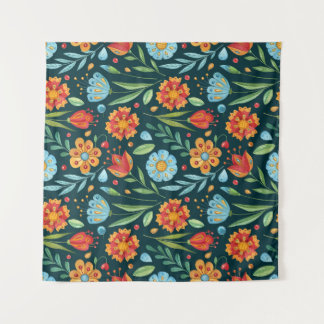 Hand-Illustrated Watercolor Flower Pattern Tapestry