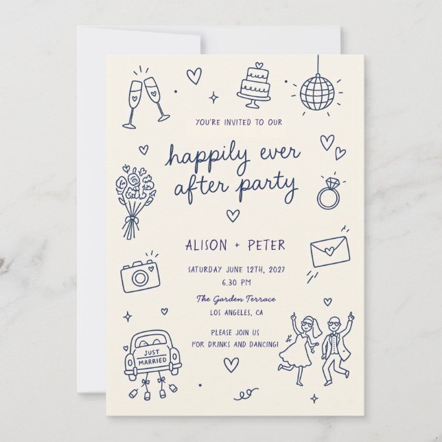 Hand Illustrated Wedding Party Invitations (Front)