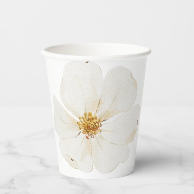 Hand Illustrated White Peonies  Paper Cups (Front)