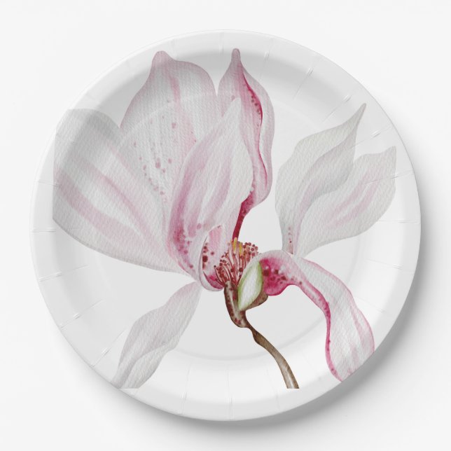Hand Illustrated Wild Orchid  Paper Plate (Front)