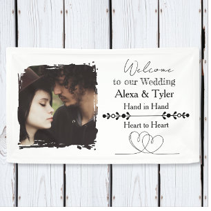 Hand in Hand, Heart to Heart Photo Wedding Banner