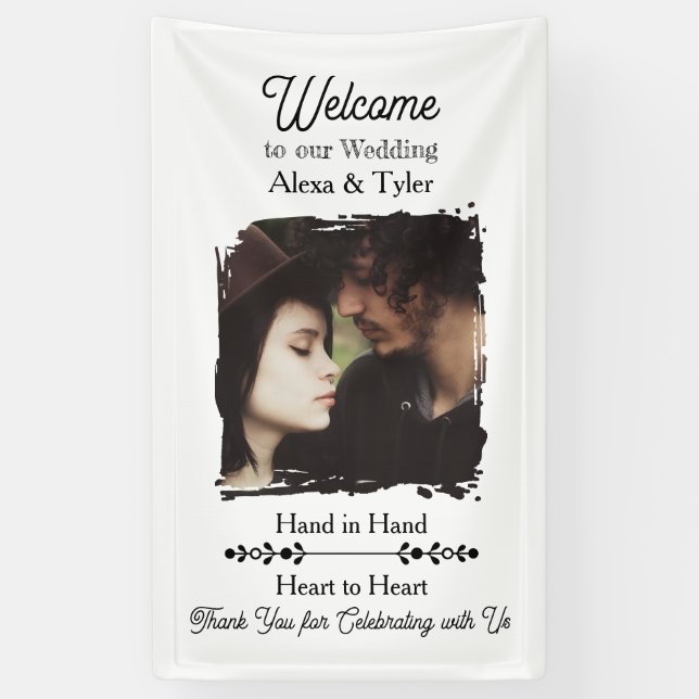 Hand in Hand, Heart to Heart | Photo Wedding Banner (Vertical)
