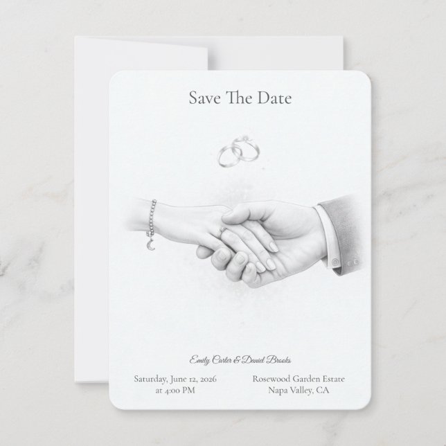 Hand in Hand Romantic Minimalist Save The Date (Front)