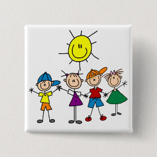 Hand in Hand Stick Figure Kids Tshirts and Gifts 2 Inch Square Button