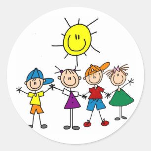 Hand in Hand Stick Figure Kids Tshirts and Gifts Classic Round Sticker