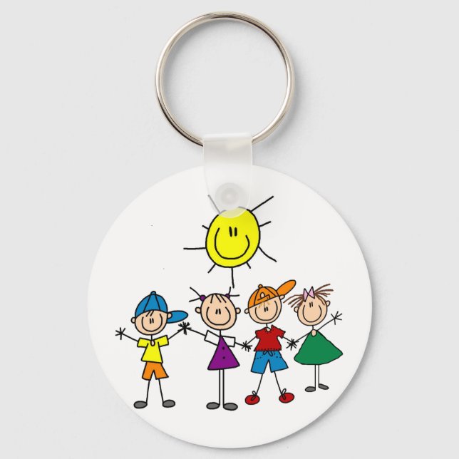 Hand in Hand Stick Figure Kids Tshirts and Gifts Keychain (Front)