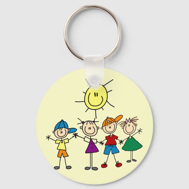 Hand in Hand Stick Figure Kids Tshirts and Gifts Keychain (Front)