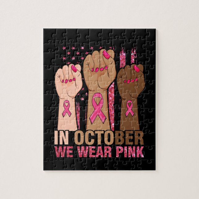 Hand In october we wear pink breast cancer Jigsaw Puzzle (Vertical)