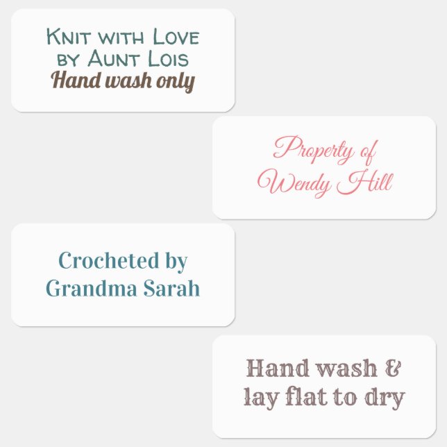 Hand Knit Cleaning Washing Instructions Labels (Group)