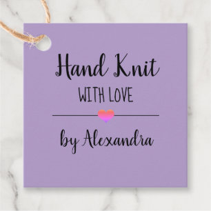 Hand Knit with love purple script custom     Favour Tags