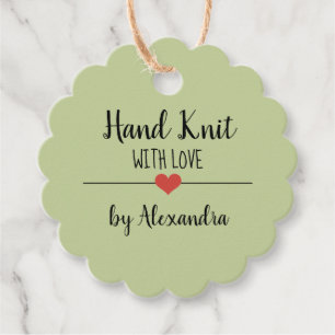 Hand Knit with love sage green script  Favour Tags