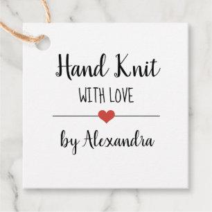 Hand Knit with love white script custom Favour Tags