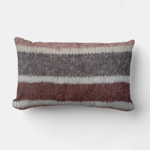 hand knitted brown and biege striped design lumbar pillow