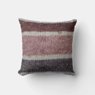 hand knitted brown and biege striped design throw pillow