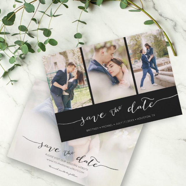 Hand Lettered 3 Image Black Save The Date (Creator Uploaded)