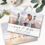 Hand Lettered 3 Image White Save The Date<br><div class="desc">Pick the best pictures from your engagement shoot or your favourite pictures of the two of you for this perfect save the date. The words save the date are handwritten to give a personal feel to the card. The front has 3 images and the back has a large image with...</div>